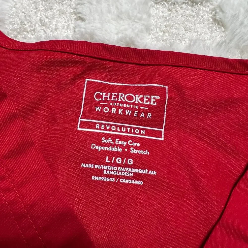 Cherokee Revolution Scrub Set Bundle Women Large Tops Pants Caribbean Blue Red
